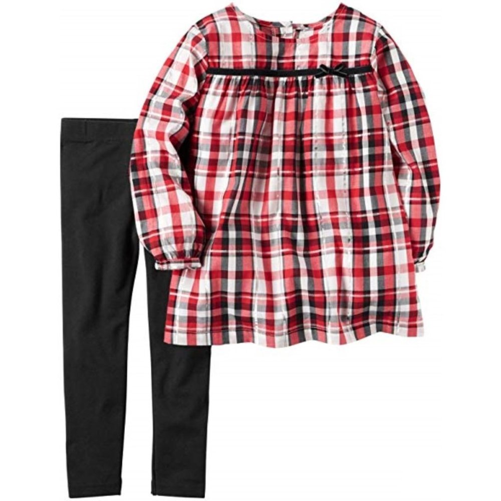 Carter's Red Plaid Metallic Top & Black Leggings